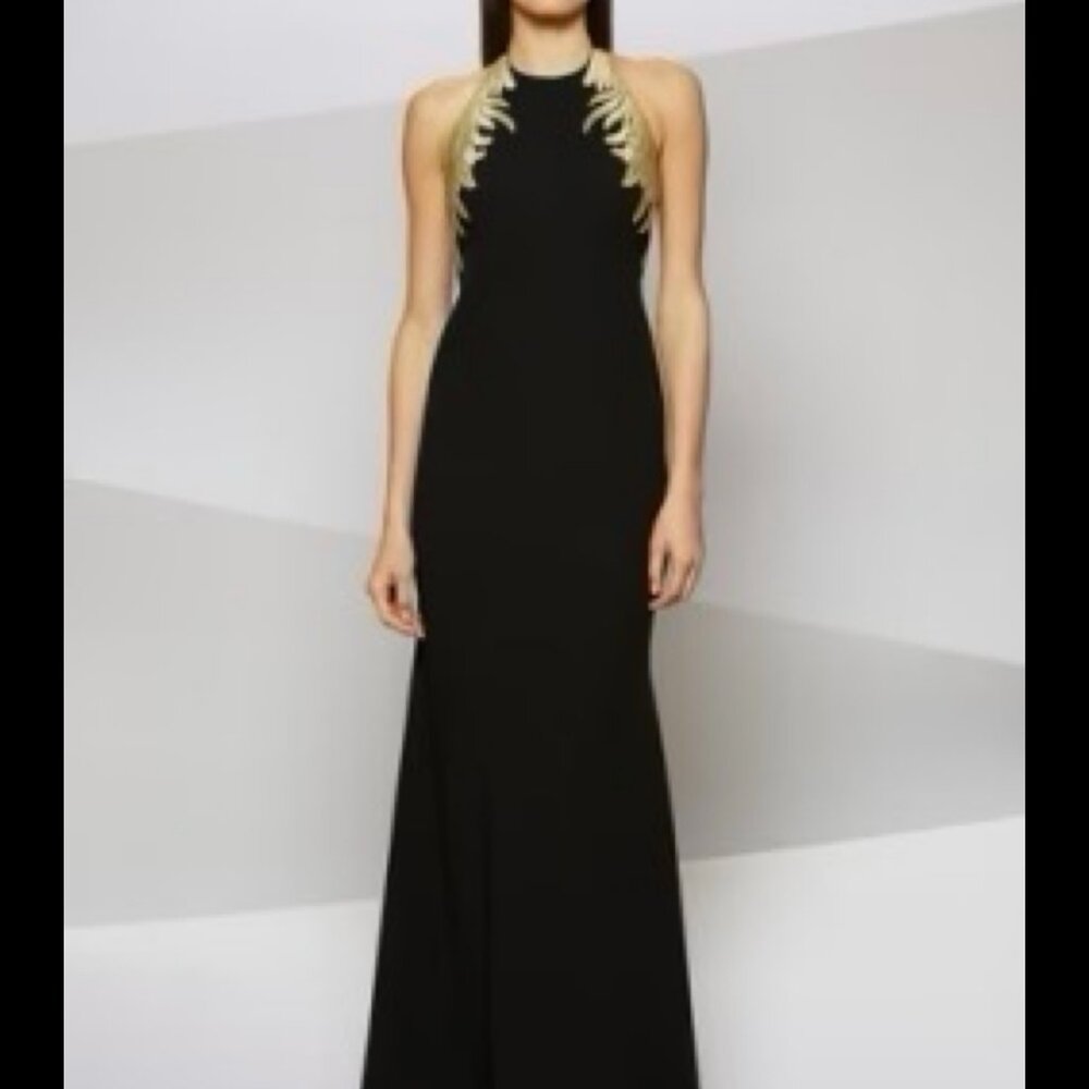 Carmen Marc Valvo Evening Gown, NWOT, Size 10, Black with Gold Embellishment